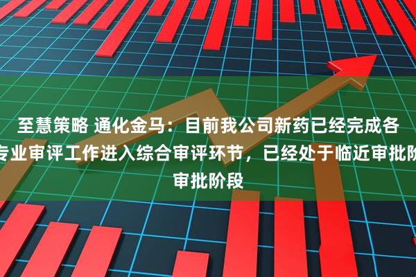 至慧策略 通化金马：目前我公司新药已经完成各项专业审评工作进入综合审评环节，已经处于临近审批阶段