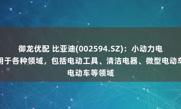 御龙优配 比亚迪(002594.SZ)：小动力电池可应用于各种领域，包括电动工具、清洁电器、微型电动车等领域