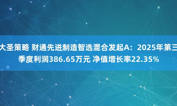 大圣策略 财通先进制造智选混合发起A：2025年第三季度利润386.65万元 净值增长率22.35%