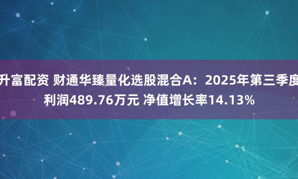 升富配资 财通华臻量化选股混合A：2025年第三季度利润489.76万元 净值增长率14.13%